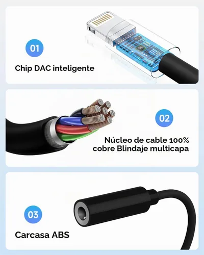 Vista 3 de Paquete de 1 adaptador Lightning a conector de auriculares de 0.138 in con certificación MFi de Apple para iPhone, adaptador auxiliar para iPhone