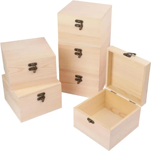 Vista 8 de GNIEMCKIN Paquete de 3 cajas de madera, cajas de madera sin pintar sin terminar para manualidades, proyectos de bricolaje y almacenamiento de joyas
