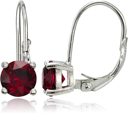 Vista 6 de Aretes cierre catalán de plata de ley con piedra natalicia redonda 6 mm Agosto - Peridoto