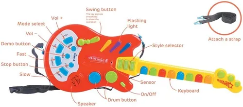 Vista 3 de Dimple Guitarra electrónica musical de mano para niños, toca música, rock, batería y sonidos eléctricos, el mejor juguete y regalo para niñas