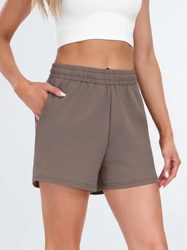 Vista 102 de AUTOMET Pantalones cortos deportivos para mujer, estilo casual, con cordón, cómodos, elásticos, de cintura alta, con bolsillos