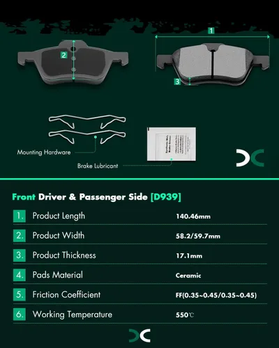 Vista 3 de SCITOO Juego de pastillas de freno de cerámica delanteras y traseras D939 D1060 para Mini Cooper 2002-2008