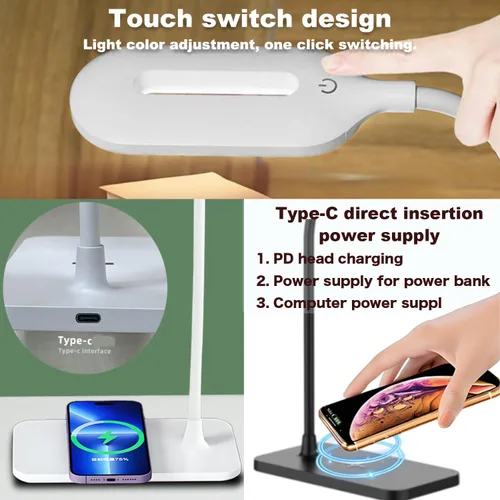 Vista 4 de Lámpara de escritorio LED suave al tacto, 3 ajustes de brillo con LED de luz natural de bajo consumo, cuello flexible ajustable y controles táctiles