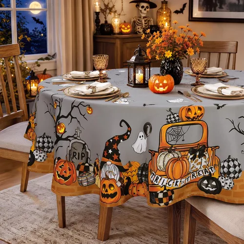 Vista 13 de Mantel rectangular de Halloween, color negro, 60 x 84 pulgadas Halloween 01