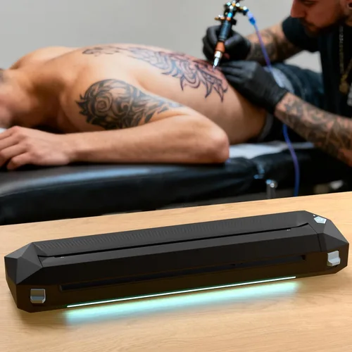 Vista 9 de KVM Impresora inalámbrica de plantillas de transferencia de calor de tatuaje con tira de luz LED, compatible con conectividad Bluetooth o USB.