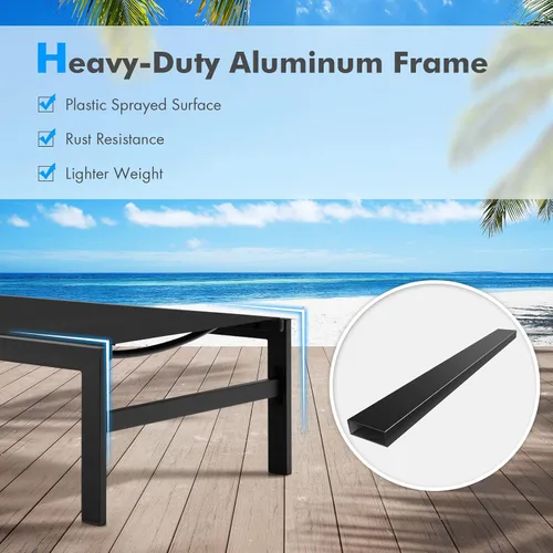 Vista 6 de Tangkula Tumbona de aluminio para patio, sillón ajustable para exteriores con respaldo de 6 posiciones, marco de aluminio resistente, tela Negro
