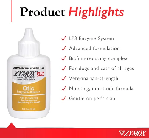 Vista 3 de Zymox Advanced Formula Otic Plus Solución enzimática para oídos para perros y gatos sin hidrocortisona, 1.25 oz