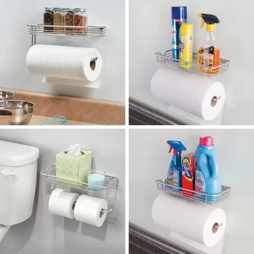 Vista 5 de iDesign Classico - Toallero de acero para colgar en la pared con estante dispensador de toallas de papel para cocina, baño, lavandería, garaje
