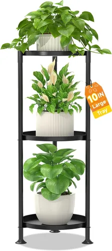 Vista 26 de LASZOLA Soporte plegable para plantas de interior de 7 niveles para múltiples macetas grandes, estante ajustable alto y resistente con bandeja de 10