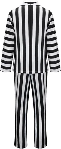 Vista 3 de Vikidoky Disfraz de rayas blancas y negras para hombre, abrigo y pantalones, chaleco de los años 80, película de miedo, Halloween, cosplay, fiesta