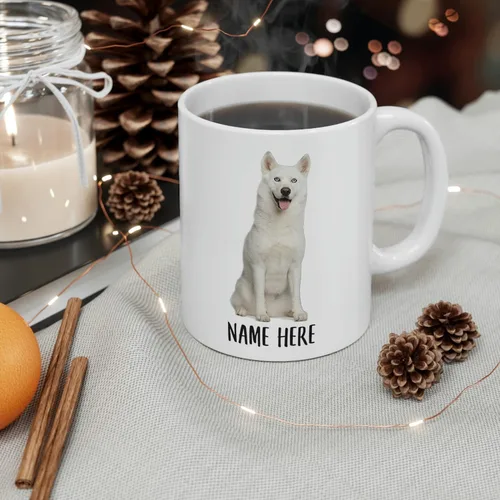 Vista 9 de Funny Siberian Husky Blanco Personalizado Nombre Navidad 2026 Regalos Taza de Café Blanco 11 Oz