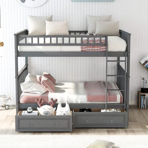 Vista 10 de Harper & Bright Designs Litera individual sobre individual con 2 cajones de almacenamiento, camas convertibles, base de cama de madera maciza