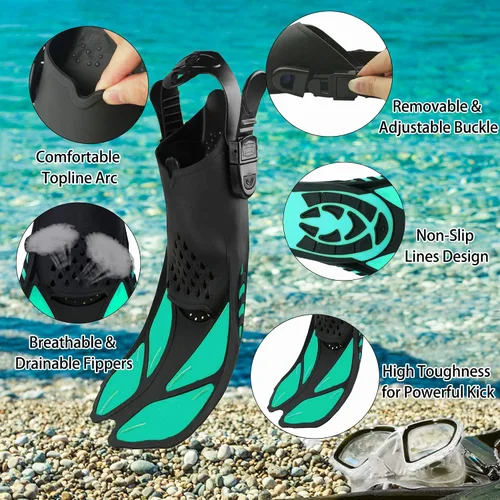 Vista 6 de Equipo de esnórquel para adultos con aletas, equipo de buceo profesional para adultos, juegos de esnórquel de viaje con aletas, máscara de buceo