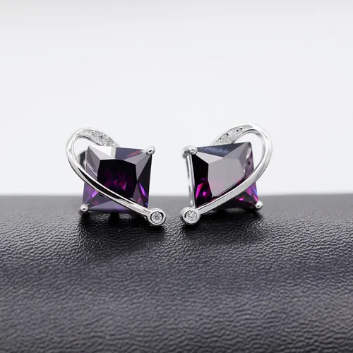 Vista 3 de Uloveido T295 - Juego de collar, anillo y aretes con topacio de cristal cuadrado grande
