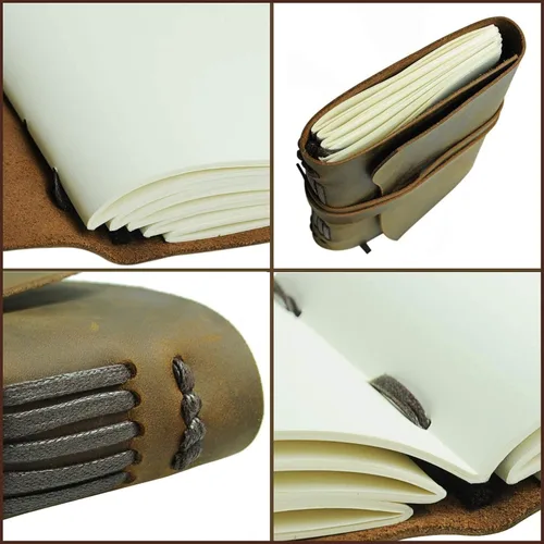 Vista 7 de Juego de regalo de diario de cuero con marcador de cuero antiguo + bolígrafo, cuaderno de escritura hecho a mano de 7 x 5 pulgadas, bloc de notas