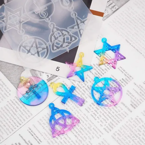 Vista 5 de Molde de resina con colgante de amuleto espiritual para bricolaje con forma de estrella y pentagramas
