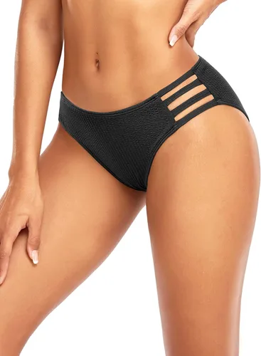 Vista 7 de Tempt Me Parte inferior de bikini con tiras para mujer, cobertura completa, parte inferior de traje de baño, parte inferior de bikini Negro-2