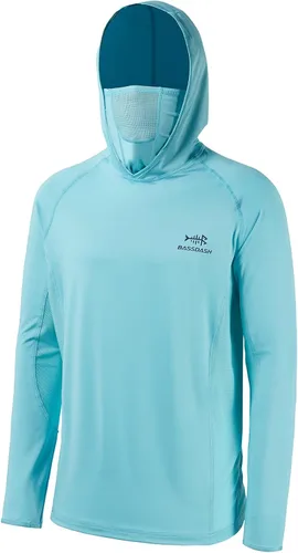 Vista 14 de Bassdash UPF 50+ Camisa de pesca de manga larga para hombre con máscara y pasamontañas UV para el cuello Verde Aqua