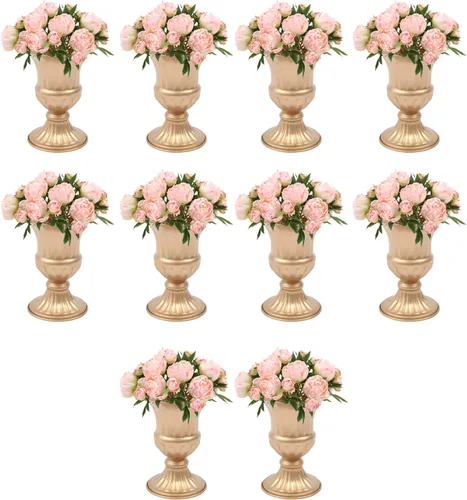 Vista 8 de 10 jarrones dorados para centros de mesa, decoración de mesa de boda para recepción, soporte de flores para el hogar, ceremonia, eventos de Navidad