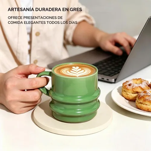Vista 4 de Juego de 4 tazas de café de cerámica, tazas de café acanaladas onduladas 3D