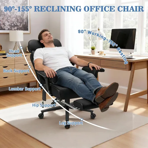 Vista 5 de HOFFREE Silla de oficina grande y alta de 500 libras con soporte lumbar Negro