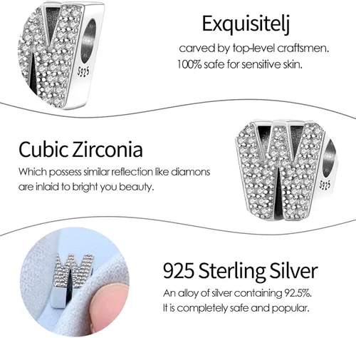 Vista 6 de TINSLO Dijes con iniciales del alfabeto, letras completas de la A a la Z, plata de ley 925, circonitas cúbicas, colgantes para pulseras europeas