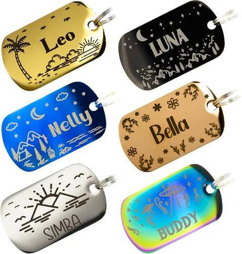 Vista 7 de Placa de identificación personalizada para perro con 5 líneas con grabado personalizado y profundo de acero inoxidable duradero, tamaño pequeño