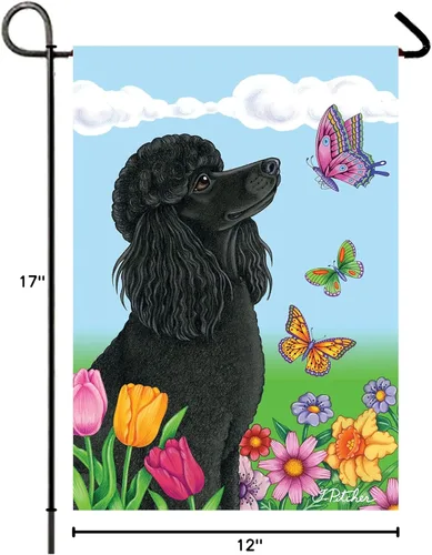 Vista 2 de Poodle Black - Bandera de jardín de mariposas de Best of Breed