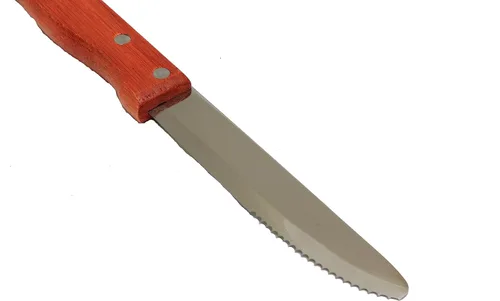 Vista 4 de TrueCraftware - Juego de 12 cuchillos de carne de punta redonda de acero inoxidable de 5 pulgadas con mango de madera - Cuchillos para carne