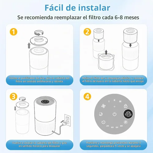 Vista 6 de Core 300 Smoke Remover Replacement Filter for LEVOIT Core 300-P Core 300S-P Azul