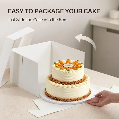 Vista 4 de Kootek 10 cajas para tartas, caja de pastel de 12 x 12 x 8 pulgadas de alto con ventana, cajas blancas de panadería, cajas grandes para hornear
