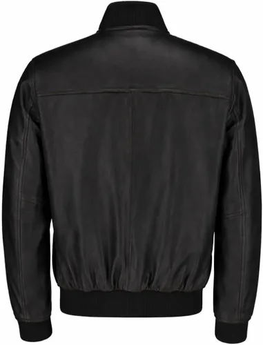 Vista 2 de TLC Varsity Bomber Jacket Men Ribbed Style Sleek Black Leather Bomber Jacket Men