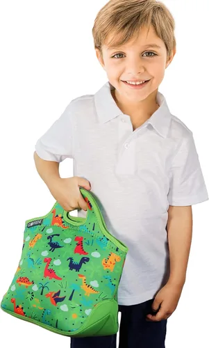 Vista 7 de Bolsa de almuerzo para niños con aislamiento de neopreno para niños, se adapta a la lonchera Bento Box y Thermos verde para niños pequeños