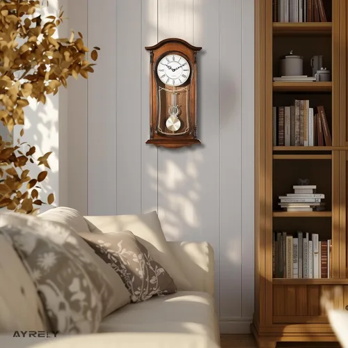 Vista 5 de AYRELY® Reloj de Pared Vintage de Abuelo de 22 Pulgadas con Péndulo y Campanadas, Campanadas de Hora/Cuarto de Hora, Marco de Madera de Caoba, Reloj