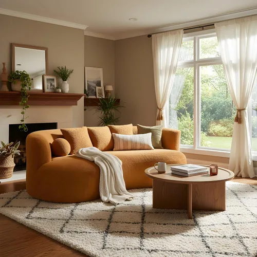 Vista 24 de Silla giratoria naranja con forma de barril, moderno círculo redondo individual con almohada para sala de estar, dormitorio, espacio pequeño, tela