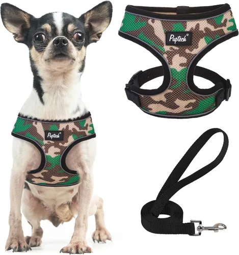 Vista 74 de PUPTECK Juego de arnés y correa de malla suave para perro, cachorro y gato, cómodo chaleco acolchado sin tirones, azul Pascua, S