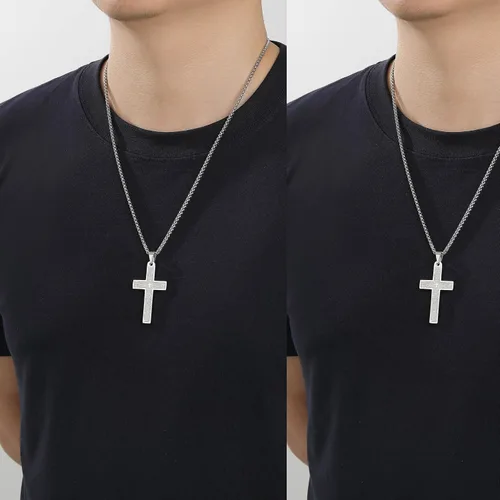 Vista 4 de Collar de cruz de acero inoxidable 316L para hombre, collar con colgante de cruz para hombres, collar de cruz para hombre, regalo de joyería