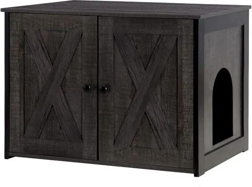 Vista 14 de Caja de arena para gatos Dwanton, mueble oculto para caja de arena para gatos, entrada reversible puede estar en el lado izquierdo o derecho, baño