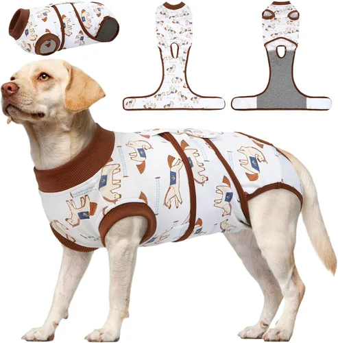 Vista 29 de Kuoser Traje de cirugía para perro, cómodo traje de recuperación para perras, mameluco protector posoperatorio, alternativa suave al cuello E