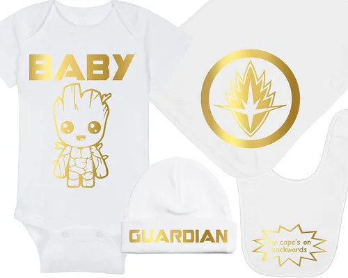 Vista 14 de Baby Groot - Mameluco de superhéroe para bebé, sombrero, manta, combinaciones de paquetes de babero
