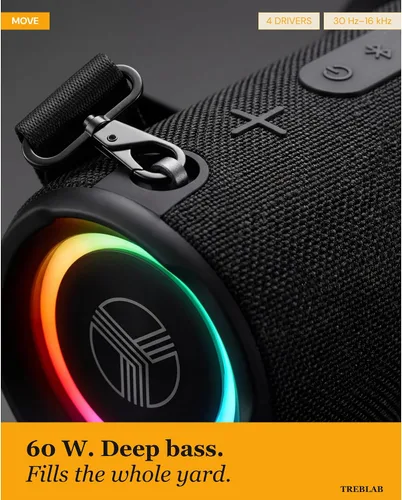 Vista 7 de TREBLAB Altavoz inalámbrico ultra fuerte, sonido estéreo de 60 W con graves profundos, tiempo de reproducción de 20 horas, banco de energía