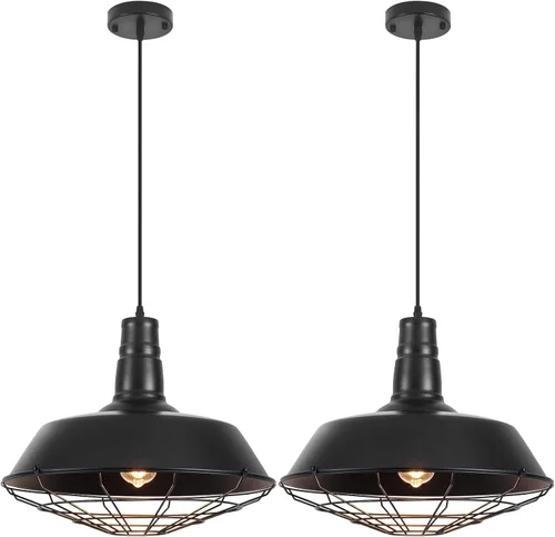 Vista 12 de Lámpara colgante negra de granja, luces colgantes grandes de 18.1 pulgadas, isla de cocina, lámpara colgante industrial con jaula de alambre, luz