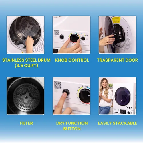 Vista 6 de Equator Secador compacto con sensor ventilado 3.5cf/13lbs 110V CONTROL INFERIOR BLANCO