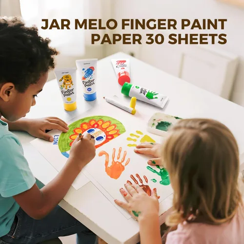 Vista 6 de Jar Melo Papel de pintura para dedos, 30 hojas, 10 x 15 pulgadas, almohadilla de papel de pintura de dedos grande para niños, sin ácidos, 101 libras