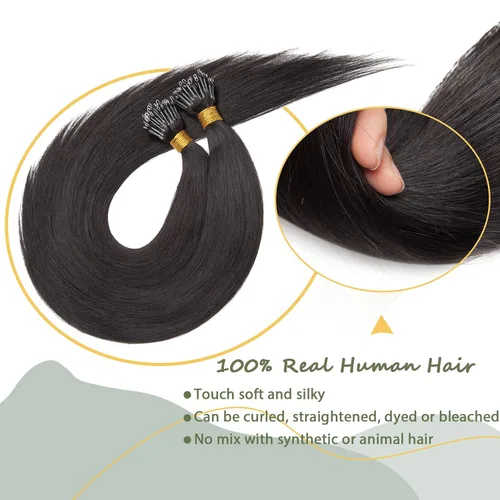 Vista 215 de SEGO Extensiones de cabello humano con micro cuentas, extensiones de cabello humano con micro bucle, lacio, natural, fusión fría, 1.76 oz/paquete