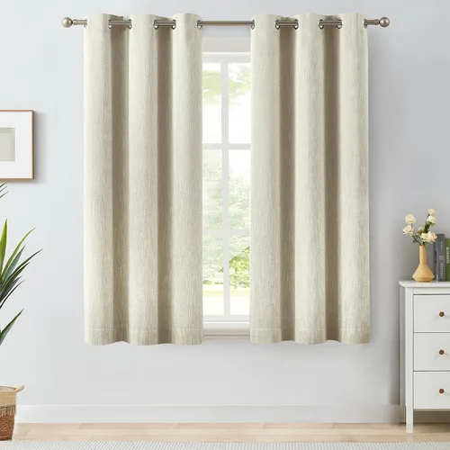 Vista 49 de Melodieux Elegantes cortinas opacas de algodón para oscurecer la habitación, para sala de estar, dormitorio, con aislamiento térmico, paneles