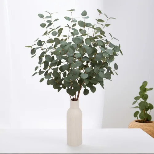 Vista 4 de 6 piezas tallos de eucalipto de 27", tallos de follaje, spray de hojas de eucalipto en verde, plantas de plástico de seda, plantas artificiales