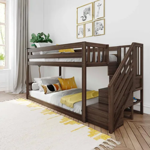 Vista 11 de Max & Lily - Litera baja, base de cama individual sobre individual para niños con escalera al final, color gris