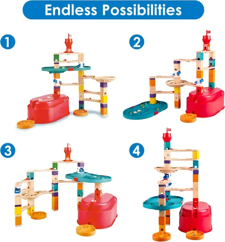 Vista 2 de Hape Juego de 90 piezas de cuadrilla apilable, caja de cubo de mármol para niños de 4 años en adelante con 25 canicas para aprendizaje de vapor