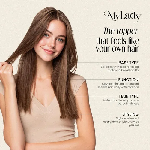 Vista 7 de MY-LADY Extensiones de cabello humano para mujeres, cabello real humano delgado, base de seda de 10 * 12 cm, con encaje, 130% de densidad, con clip
